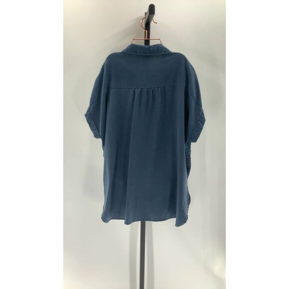 Quince Womens Vintage Wash Tencel Camp Shirt Midnight Blue Sleeved Top L - Picture 3 of 3